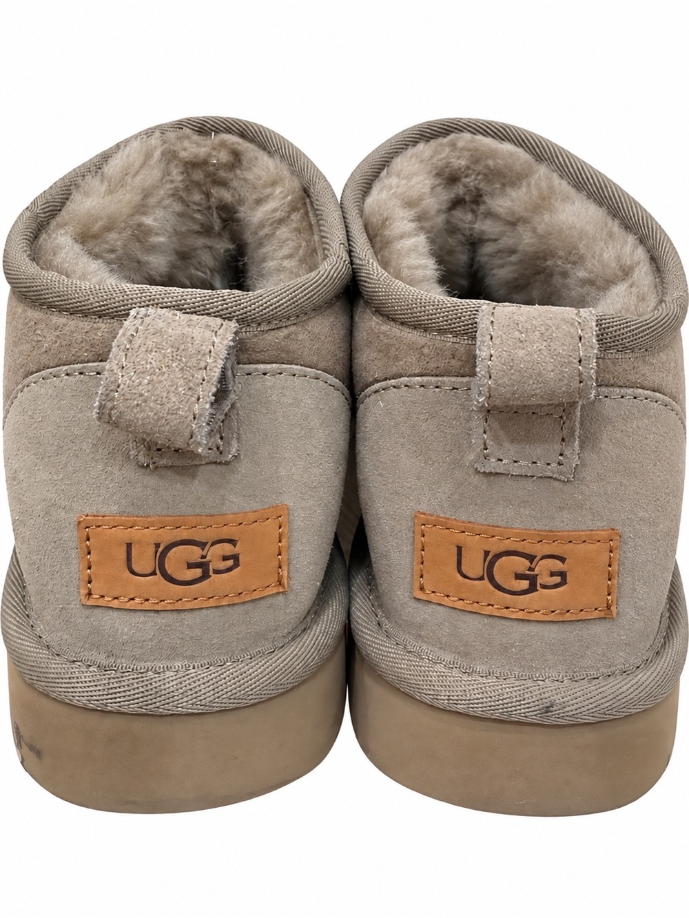 UGG Womens Classic Ultra Mini Suede Shearling-Lined Boot in Taupe Size 9W
